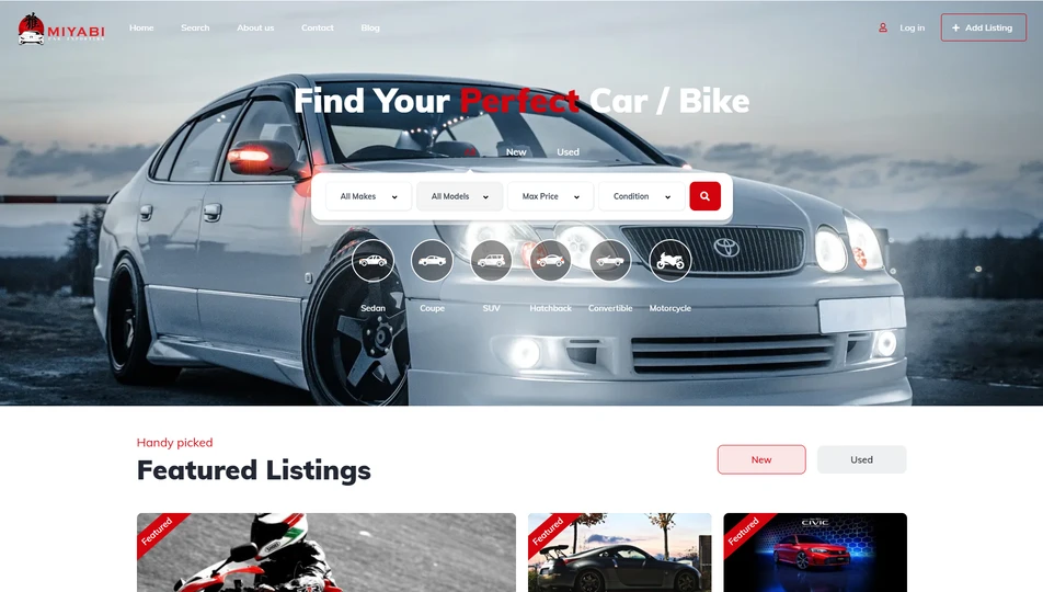 Vehicle export website developed for Miyabi Car Exporters